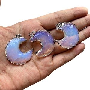 Silver opalite crescent moon pendant